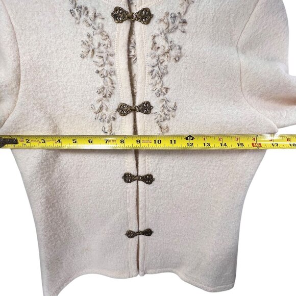 Coldwater Creek Wool Embroidered Jacket Boho Ornate Metal Clasps Ivory Womens S - Picture 13 of 14